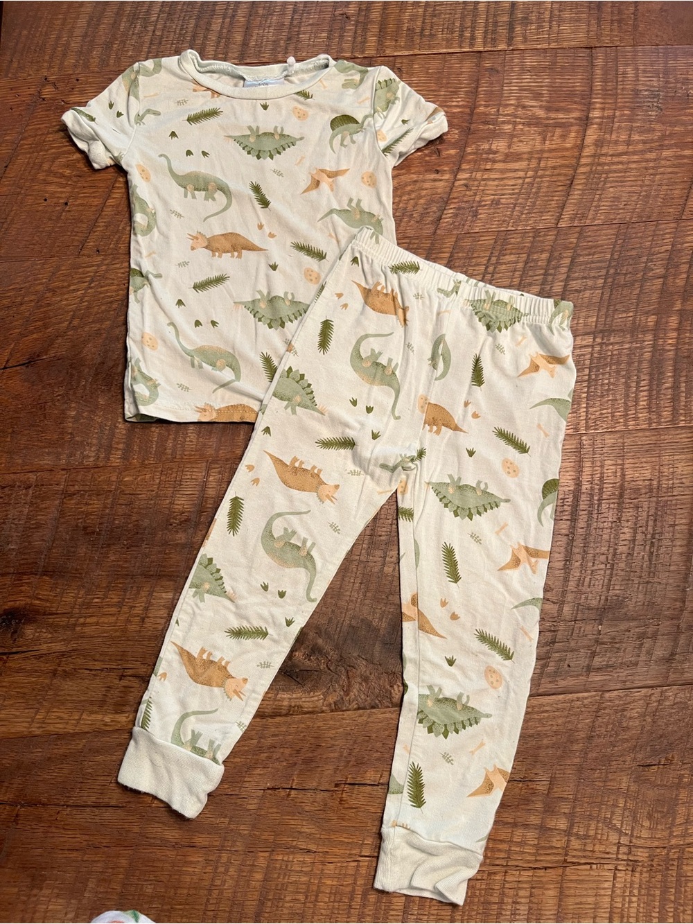 Bamboo Dinosaur Print Pajama Set - Soft Cream & Green